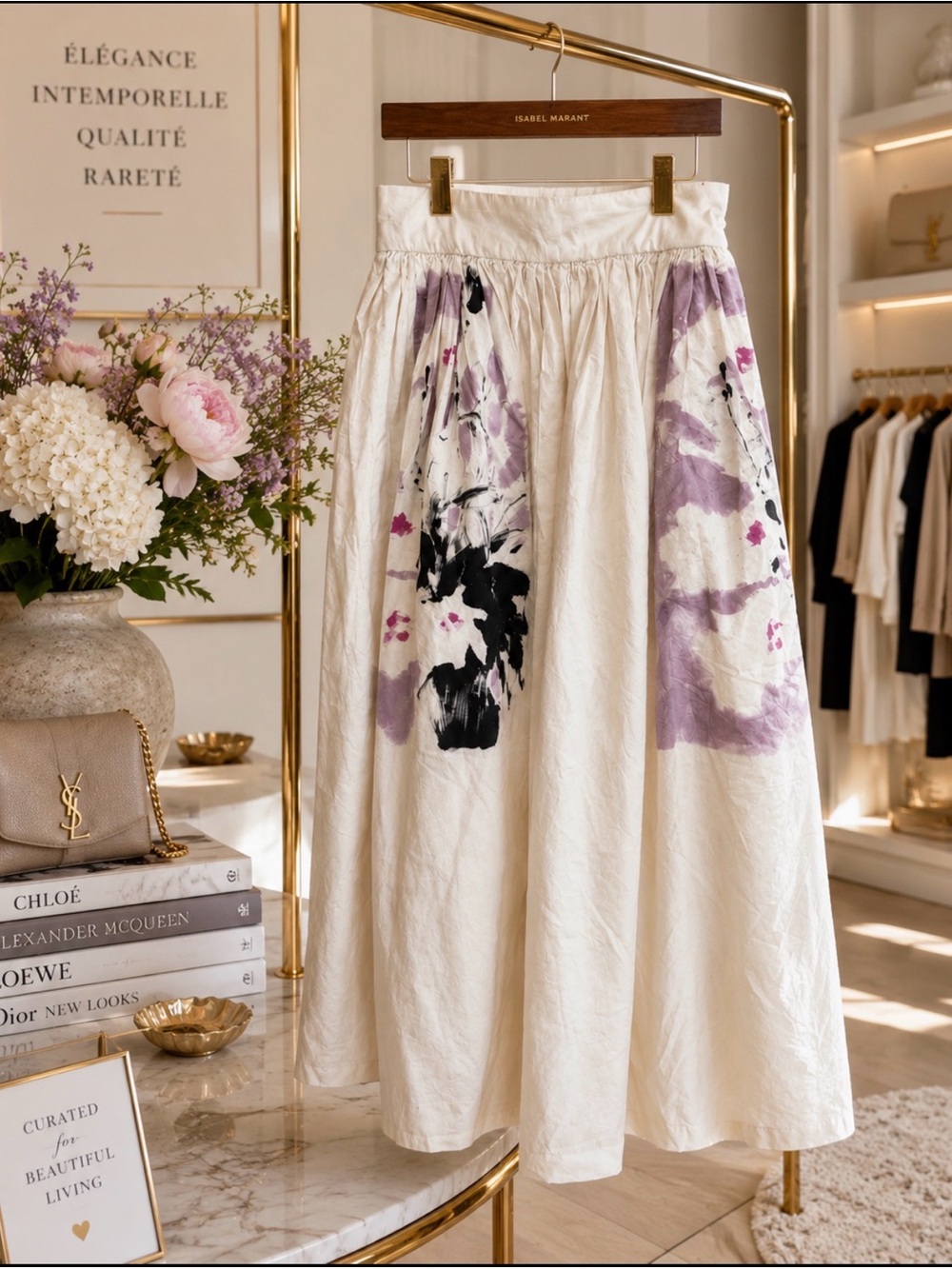 Dries Van Noten White and Black Floral Midi cotton Skirt EU 34/US 2 - Picture 2 of 9